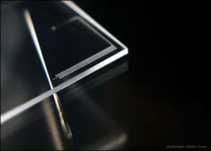 Microfluidic channels in plastic substrate.